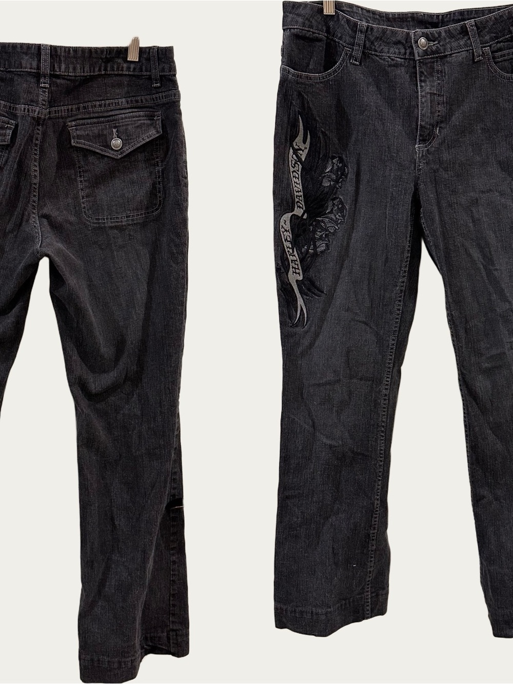 Harley-Davidson Vintage Women's Black Embroidered Jeans 12L